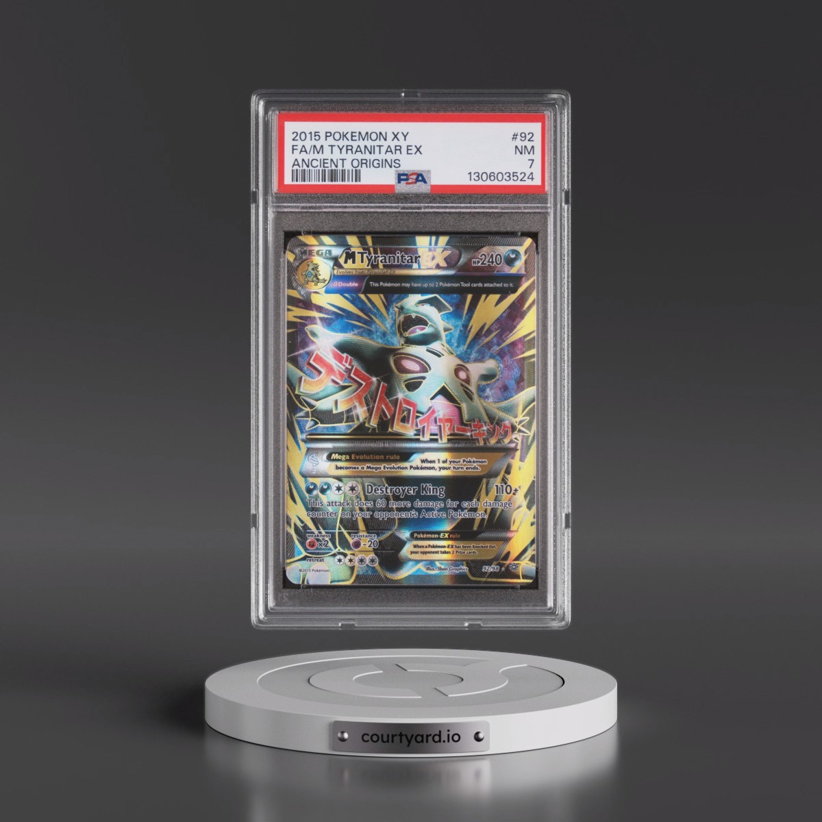 2015 Pokémon XY Ancient Origins #92 M Tyranitar EX - Holo Full Art (PSA 7 NM)