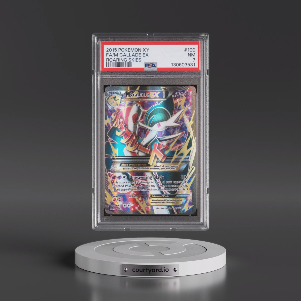 2015 Pokémon XY Roaring Skies #100 M Gallade EX - Holo Full Art (PSA 7 NM)