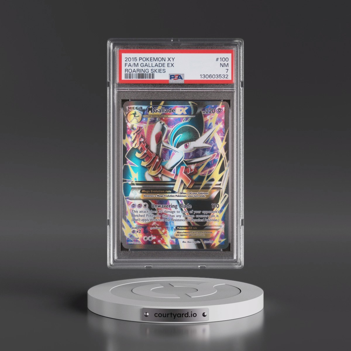 2015 Pokémon XY Roaring Skies #100 M Gallade EX - Holo Full Art (PSA 7 NM)