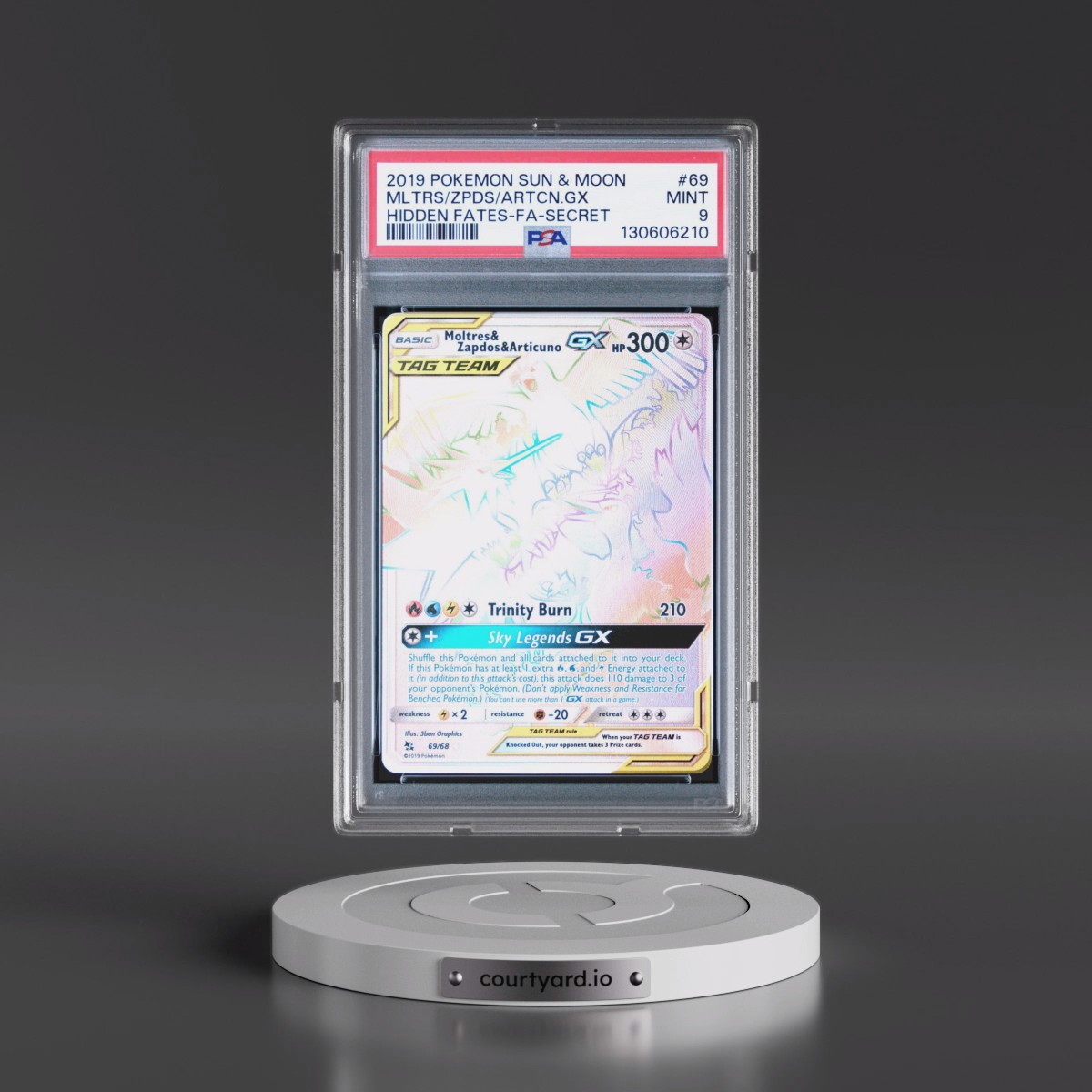 2019 Pokémon Sun & Moon Hidden Fates #69 Moltres & Zapdos & Articuno GX - Holo Full Art Secret (PSA 9 MINT)