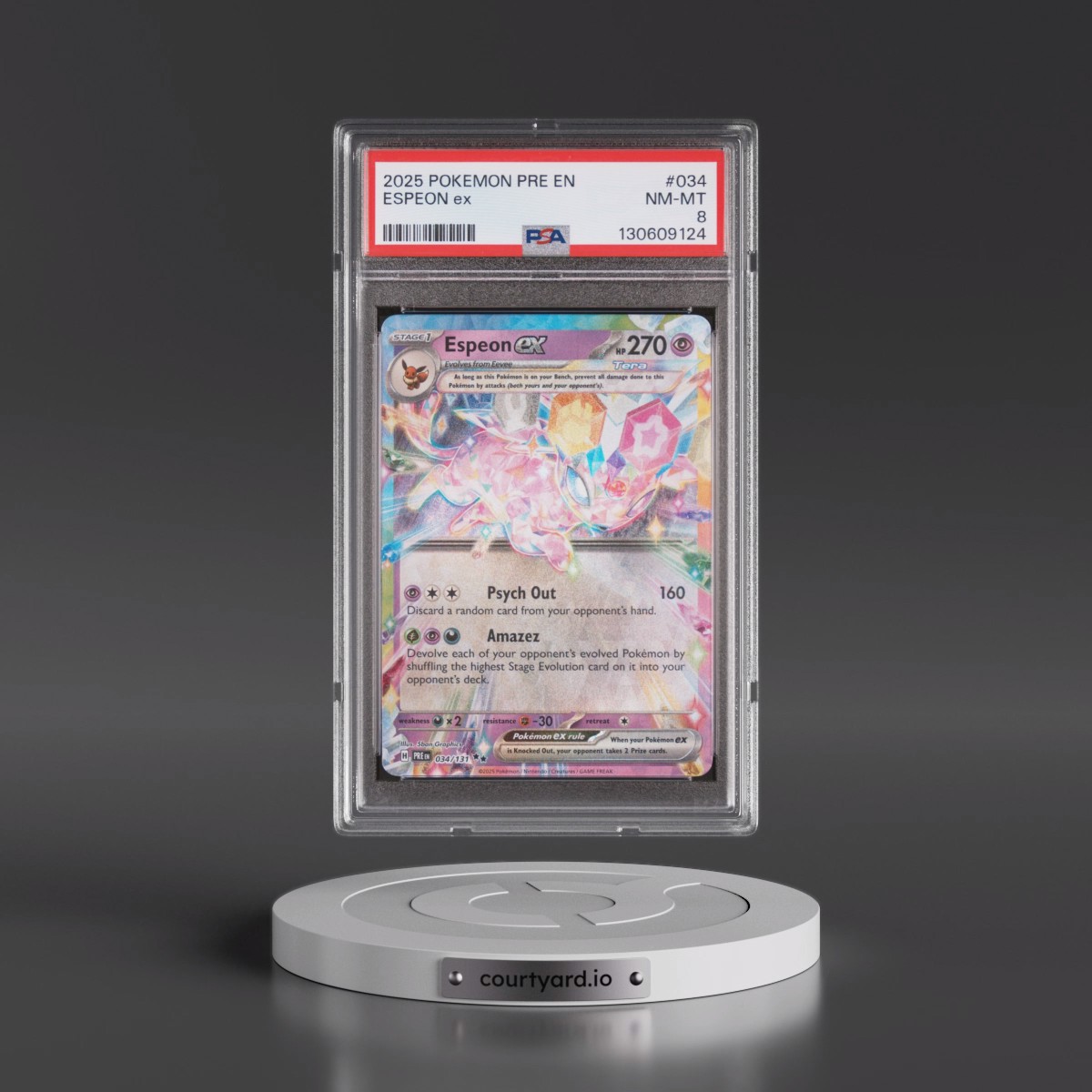 2025 Pokémon Pre EN-Prismatic Evolutions #034 Espeon EX - Holo (PSA 8 NM-MT)