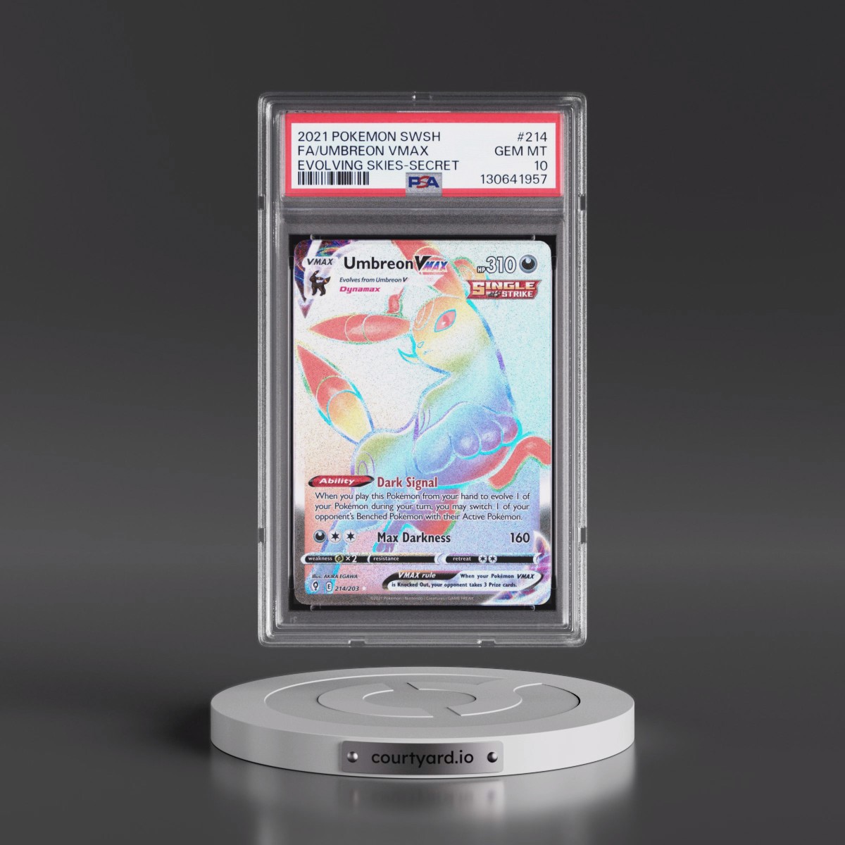 2021 Pokémon Sword & Shield Evolving Skies #214 Umbreon Vmax - Full Art Secret (PSA 10 GEM MINT)