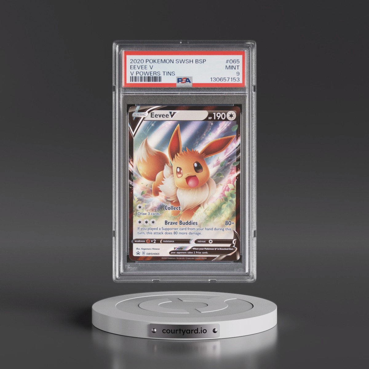 2020 Pokémon Swsh Black Star Promo #065 Eevee V - Holo V Powers Tins (PSA 9 MINT)