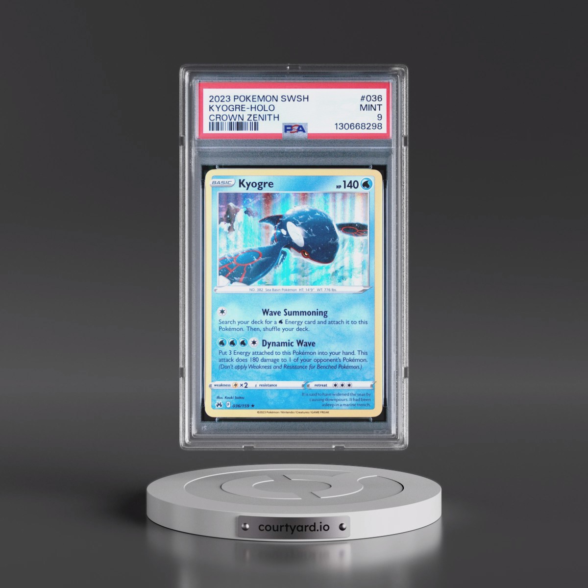 2023 Pokémon Sword and Shield Crown Zenith #036 Kyogre - Holo (PSA 9 MINT)