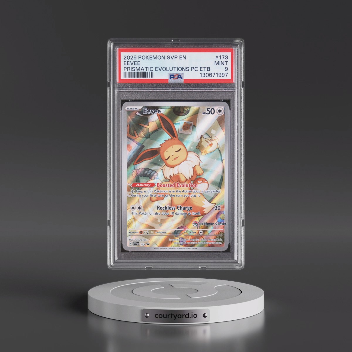2025 Pokémon Svp EN-SV Black Star Promo #173 Eevee - Prismatic Evolutions Pokemon Center Elite Trainer Box (PSA 9 MINT)