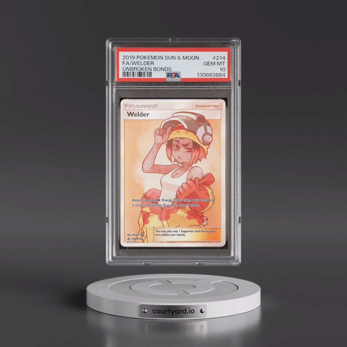 2019 Pokémon Sun & Moon Unbroken Bonds #214 Welder - Full Art (PSA 10 GEM MINT)