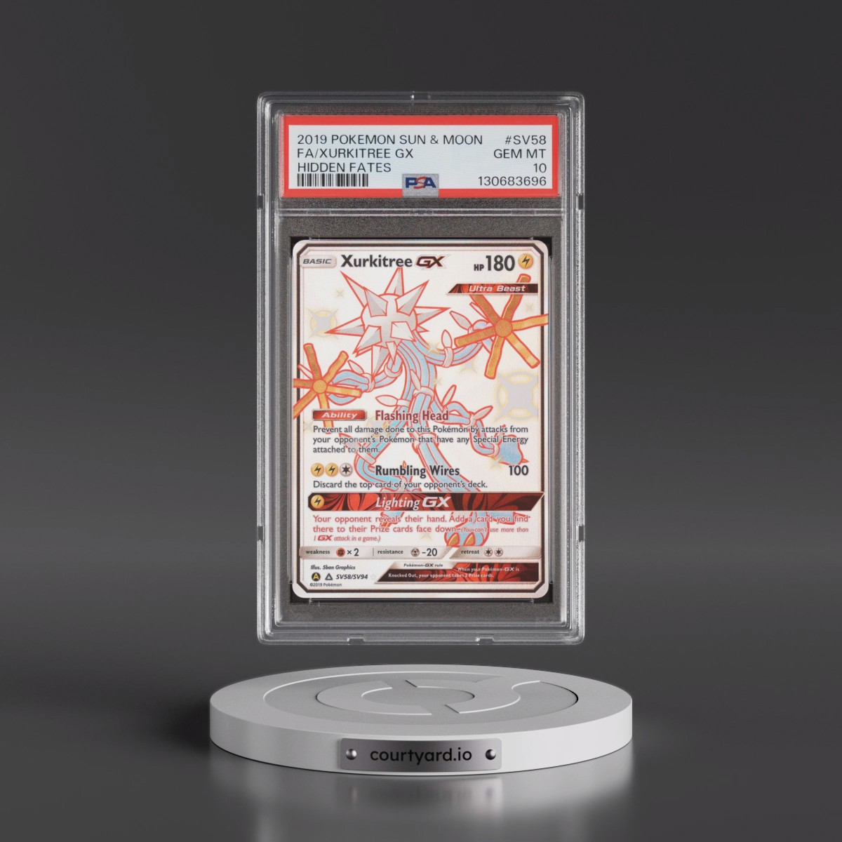 2019 Pokémon Sun & Moon Hidden Fates #SV58 Xurkitree GX - Holo Full Art (PSA 10 GEM MINT)