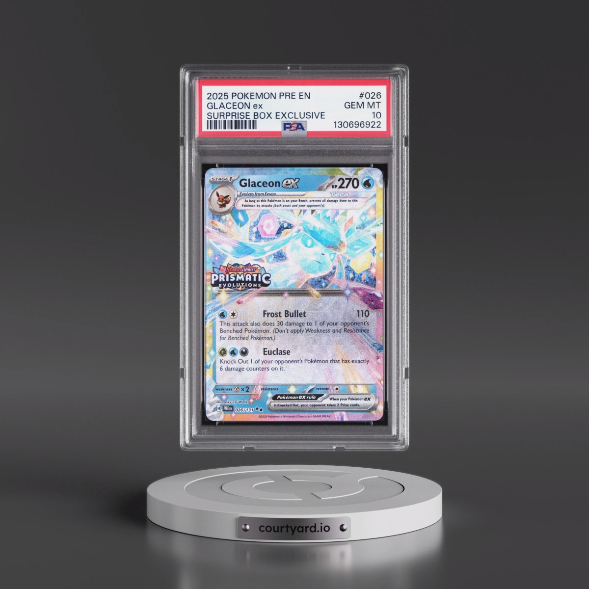 2025 Pokémon Pre EN-Prismatic Evolutions #026 Glaceon EX - Holo Surprise Box Exclusive (PSA 10 GEM MINT)