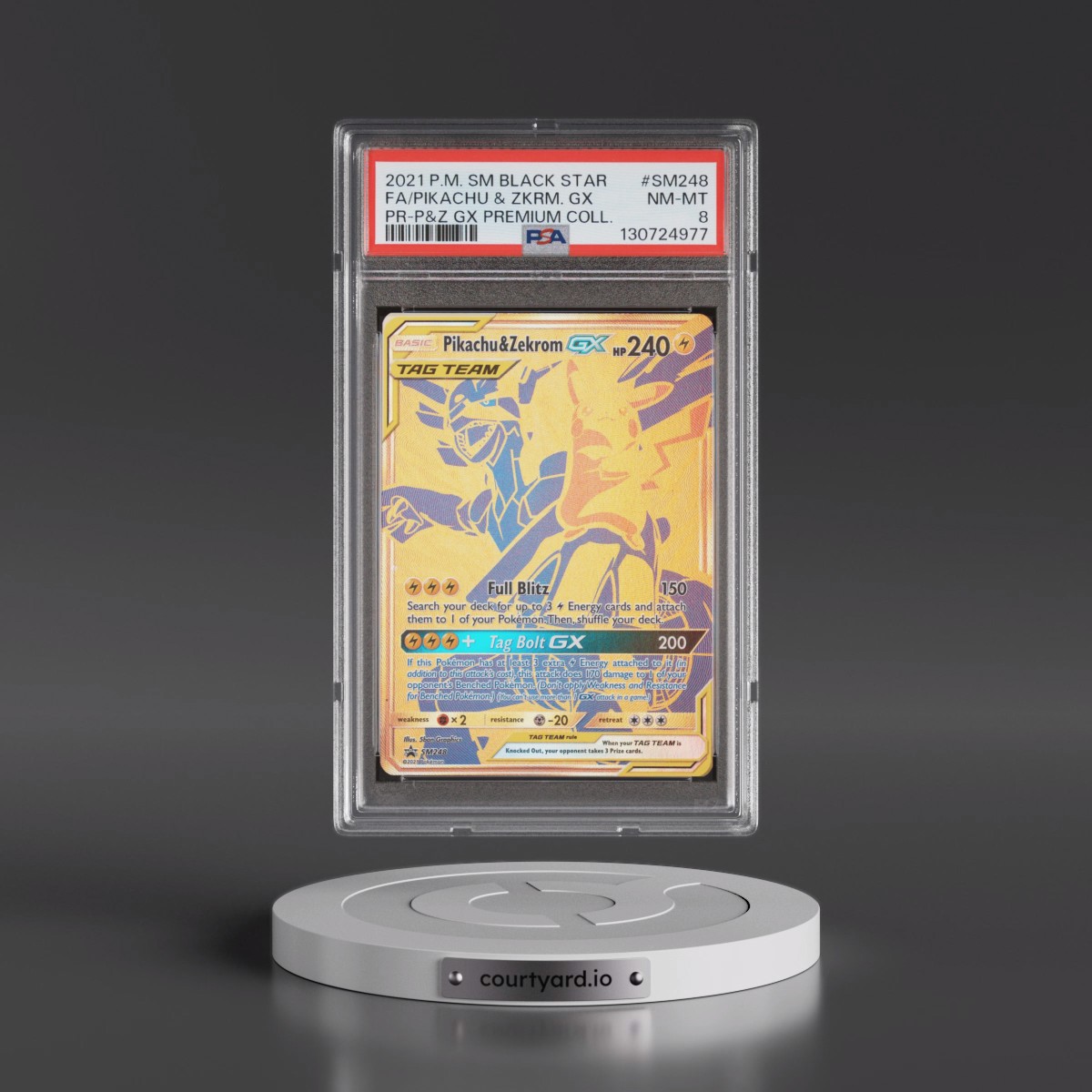 2021 Pokémon SM Black Star Promo #SM248 Pikachu & Zekrom GX - Holo Full Art Pikachu & Zekrom GX Premium Collection (PSA 8 NM-MT)