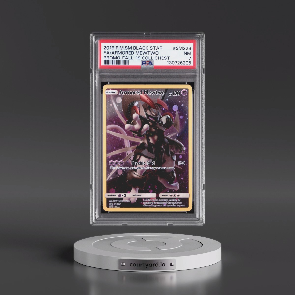 2019 Pokémon SM Black Star Promo #SM228 Armored Mewtwo - Full Art Fall 2019 Collector Chest (PSA 7 NM)