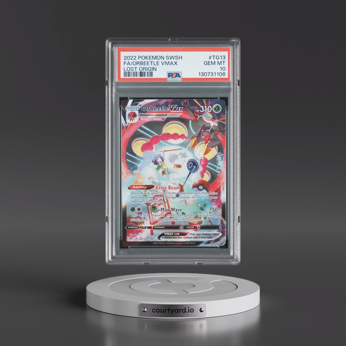 2022 Pokémon Sword & Shield Lost Origin #TG13 Orbeetle Vmax - Full Art (PSA 10 GEM MINT)