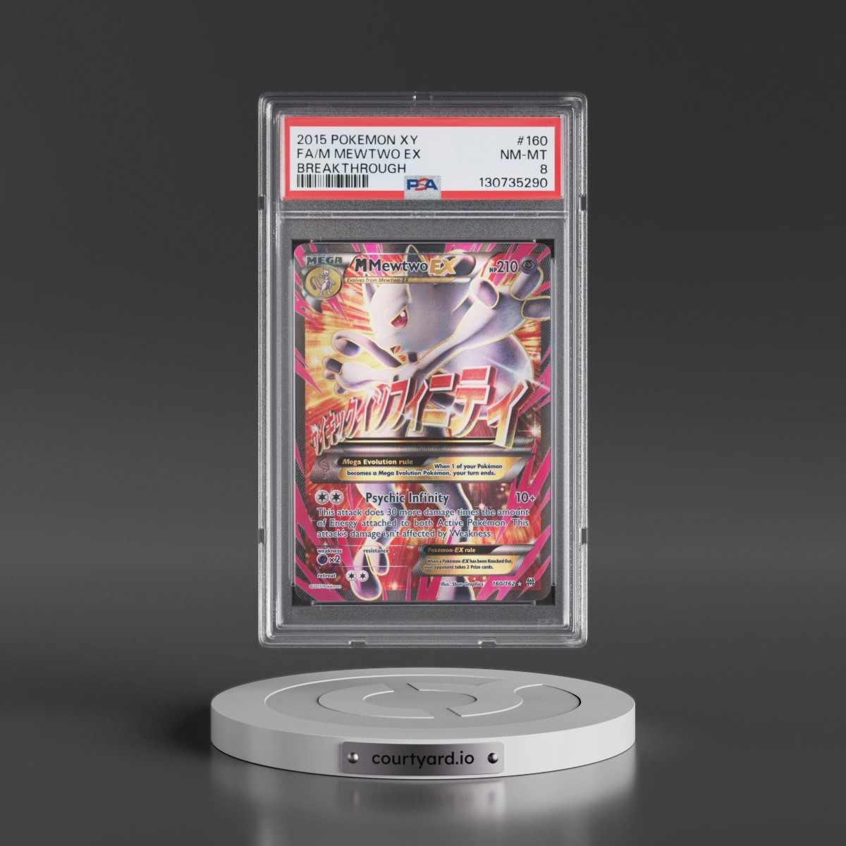 2015 Pokémon XY Breakthrough #160 M Mewtwo EX - Holo Full Art (PSA 8 NM-MT)