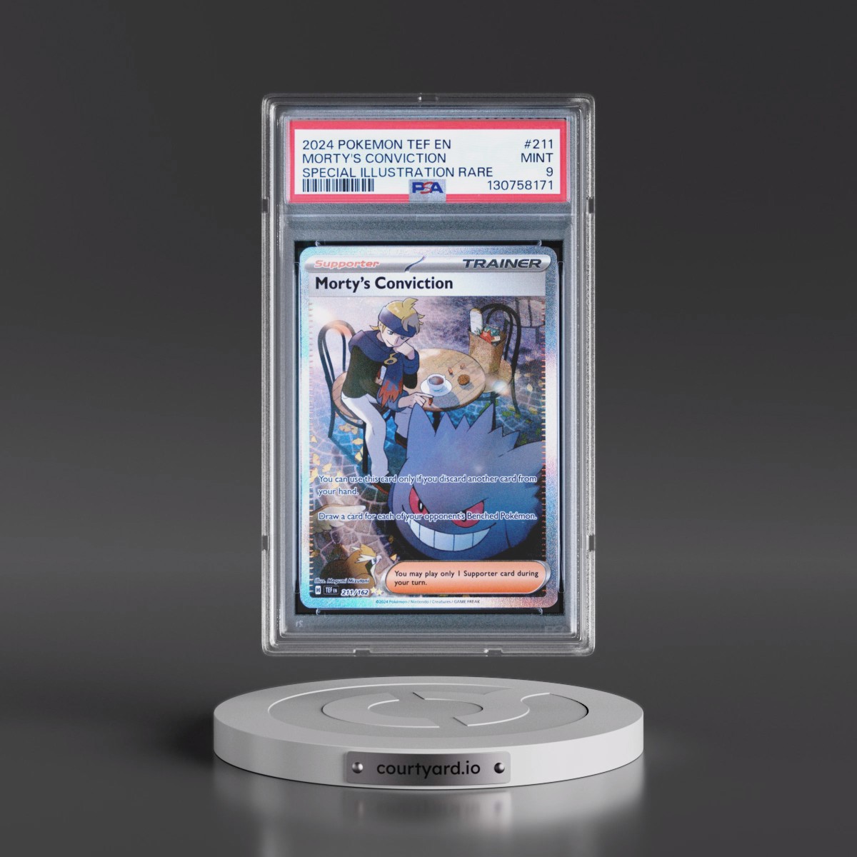 2024 Pokémon Tef EN-Temporal Forces #211 Morty's Conviction - Special Illustration Rare (PSA 9 MINT)