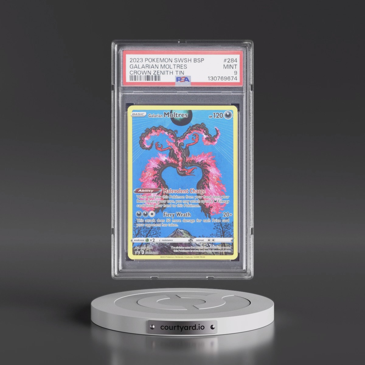 2023 Pokémon Swsh Black Star Promo #284 Galarian Moltres - Crown Zenith Tin (PSA 9 MINT)