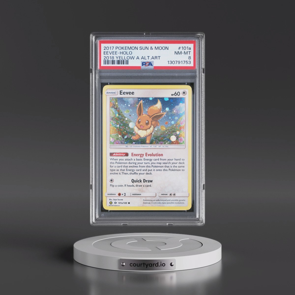 2017 Pokémon Sun & Moon #101a Eevee - Holo 2018 Yellow A Alternate Art (PSA 8 NM-MT)