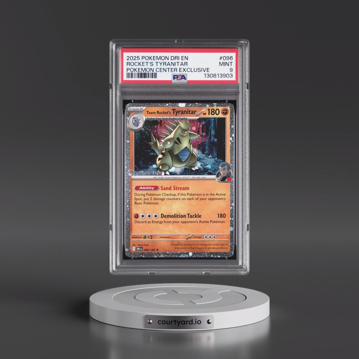 2025 Pokémon Dri EN-Destined Rivals #096 Team Rocket's Tyranitar - Pokemon Center Exclusive (PSA 9 MINT)