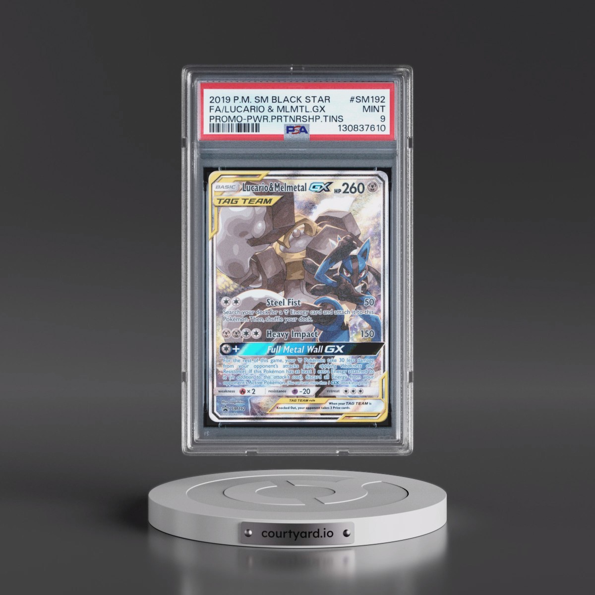 2019 Pokémon SM Black Star Promo #SM192 Lucario & Melmetal GX - Holo Full Art Power Partnership Tins (PSA 9 MINT)