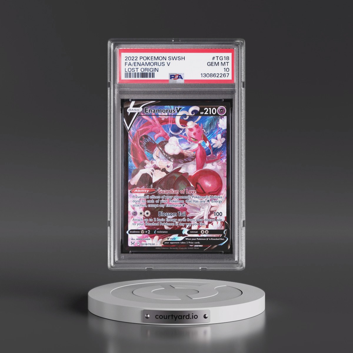 2022 Pokémon Sword & Shield Lost Origin #TG18 Enamorus V - Holo Full Art (PSA 10 GEM MINT)