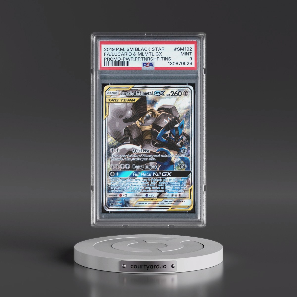 2019 Pokémon SM Black Star Promo #SM192 Lucario & Melmetal GX - Holo Full Art Power Partnership Tins (PSA 9 MINT)