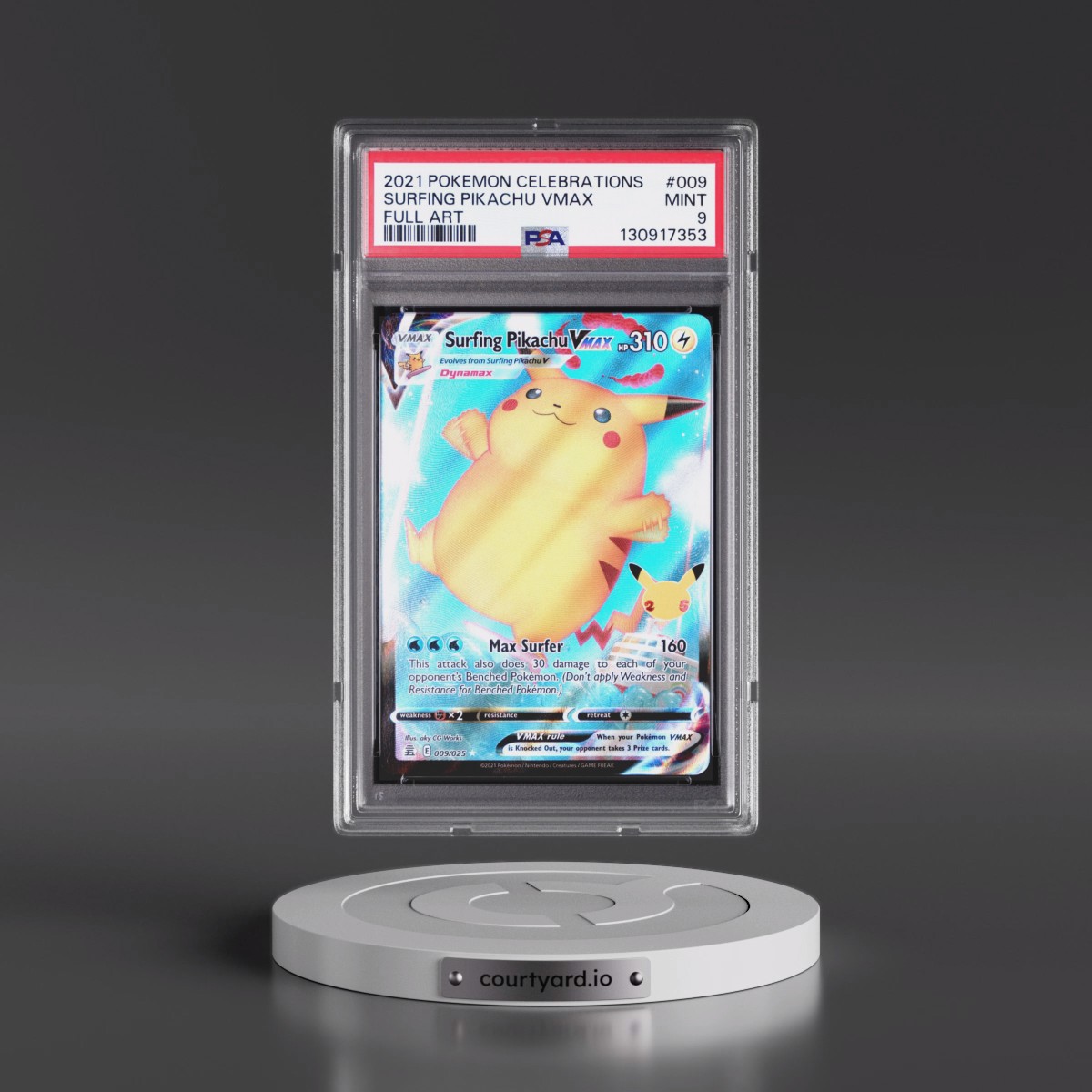 2021 Pokémon Celebrations #009 Surfing Pikachu Vmax - Full Art (PSA 9 MINT)