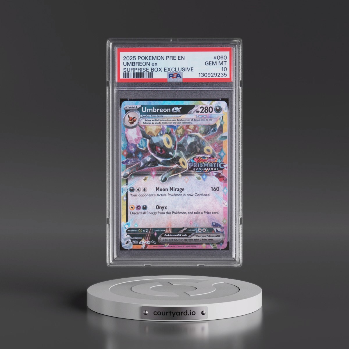2025 Pokémon Pre EN-Prismatic Evolutions #060 Umbreon EX - Holo Surprise Box Exclusive (PSA 10 GEM MINT)