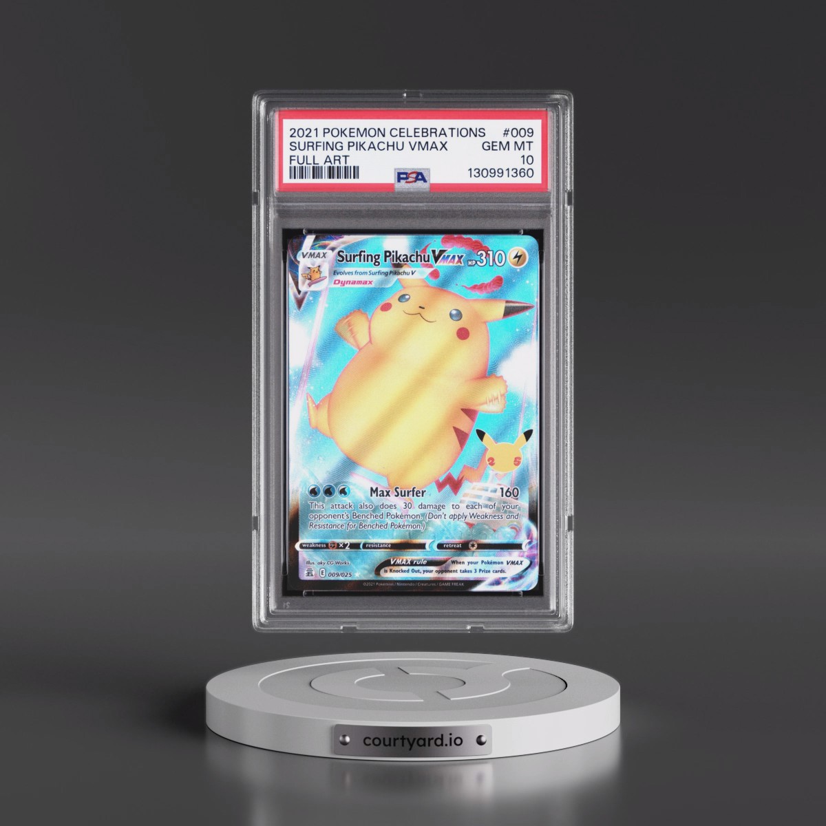 2021 Pokémon Celebrations #009 Surfing Pikachu Vmax - Full Art (PSA 10 GEM MINT)