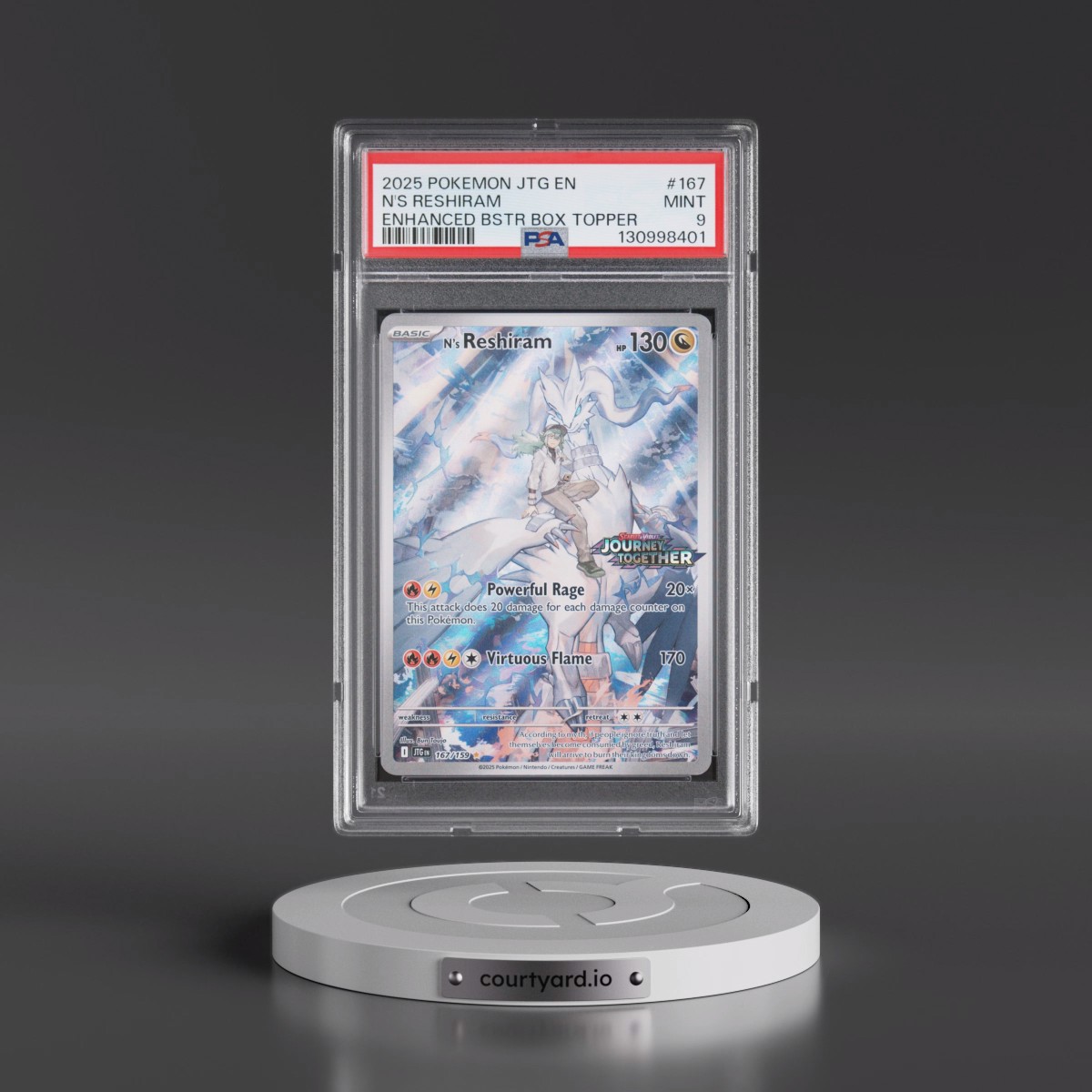 2025 Pokémon Jtg EN-Journey Together #167 N's Reshiram - Enhanced Booster Box Topper (PSA 9 MINT)