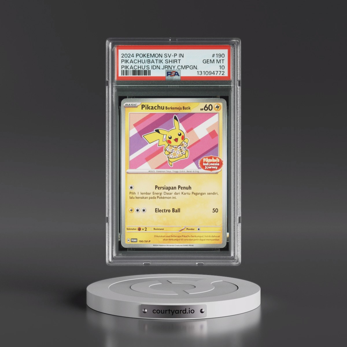 2024 Pokémon SV-P Promo #190 Pikachu in Batik Shirt - Pikachu's Indonesia Journey Campaign (PSA 10 GEM MINT)