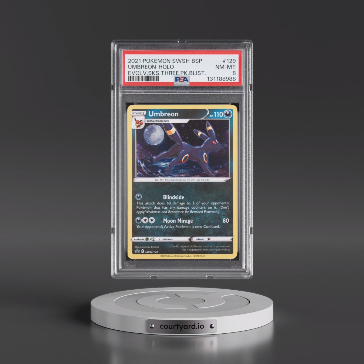 2021 Pokémon Swsh Black Star Promo #129 Umbreon - Holo Evolving Skies Three Pack Blisters (PSA 8 NM-MT)