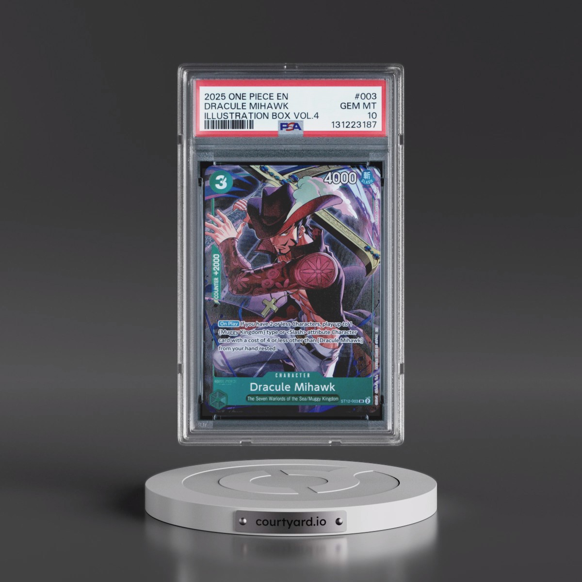 2025 One Piece Promos #003 Dracule Mihawk - Illustration Box Vol.4 (PSA 10 GEM MINT)