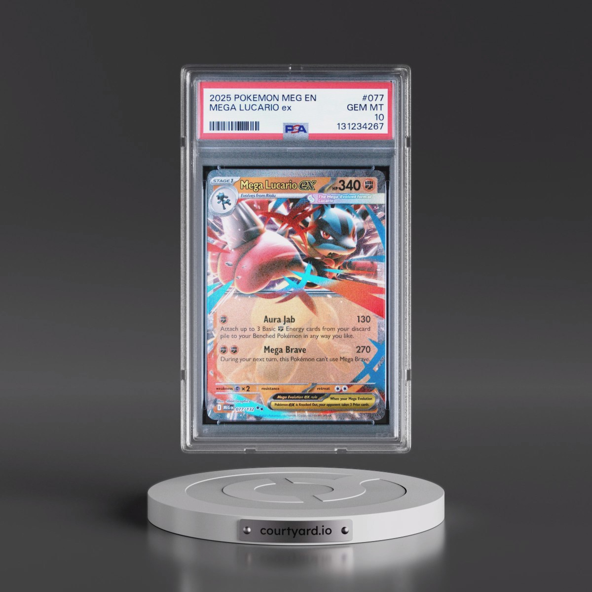 2025 Pokémon Meg EN-Mega Evolution #077 Mega Lucario EX - Holo (PSA 10 GEM MINT)