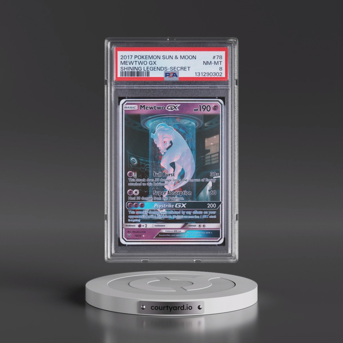 2017 Pokémon Sun & Moon Shining Legends #78 Mewtwo GX - Holo Secret (PSA 8 NM-MT)