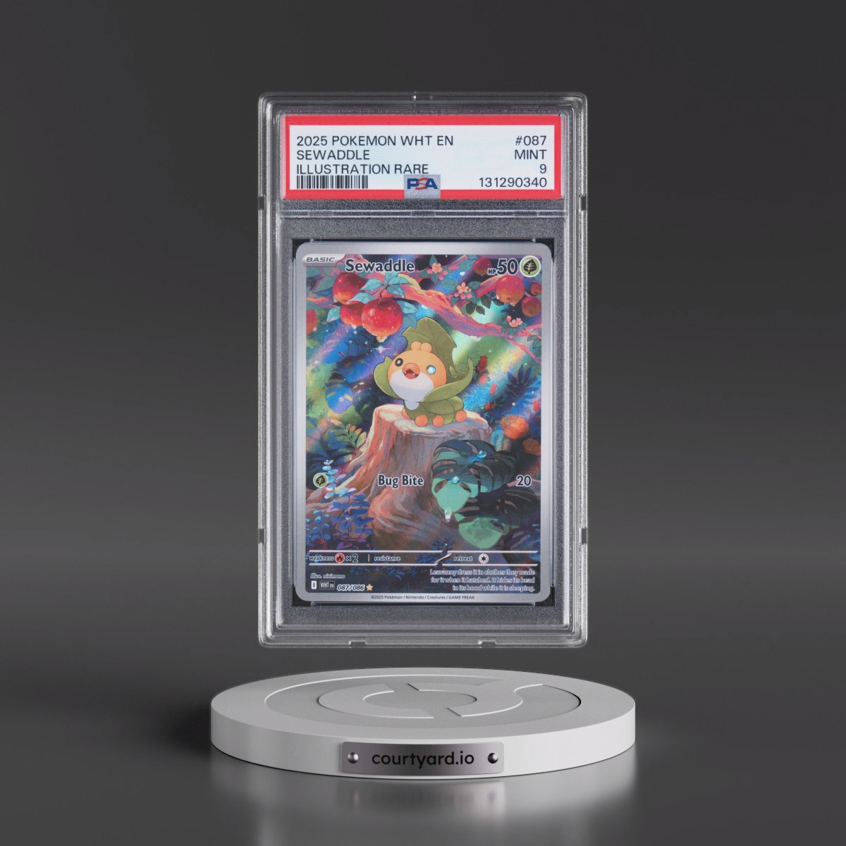 2025 Pokémon Wht EN-White Flare #087 Sewaddle - Illustration Rare (PSA 9 MINT)