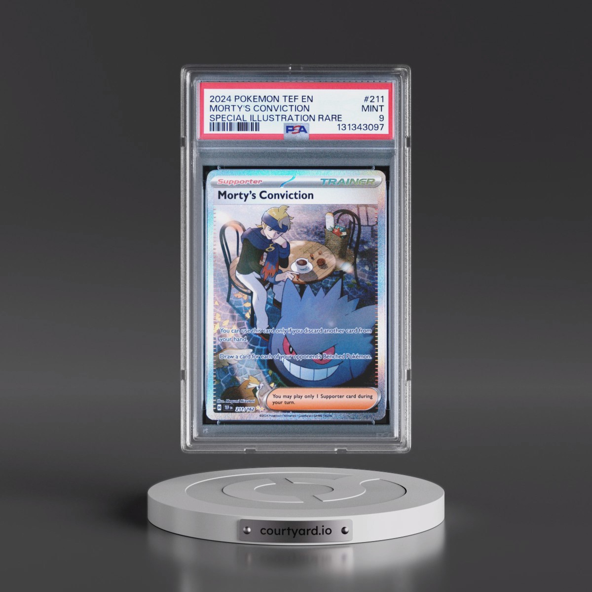 2024 Pokémon Tef EN-Temporal Forces #211 Morty's Conviction - Special Illustration Rare (PSA 9 MINT)