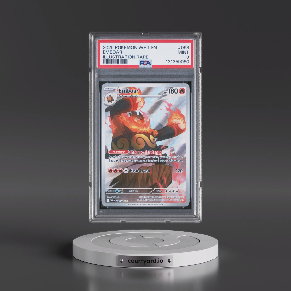 2025 Pokémon Wht EN-White Flare #098 Emboar - Illustration Rare (PSA 9 MINT)