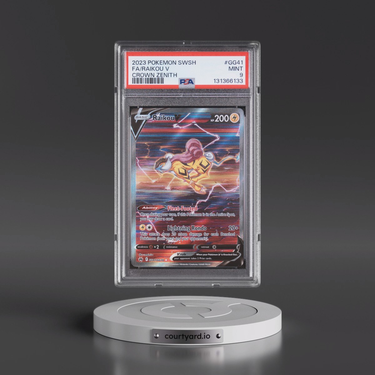 2023 Pokémon Sword and Shield Crown Zenith #GG41 Raikou V - Holo Full Art (PSA 9 MINT)