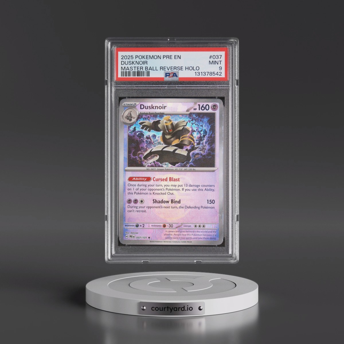 2025 Pokémon Pre EN-Prismatic Evolutions #037 Dusknoir - Reverse Holo Master Ball (PSA 9 MINT)