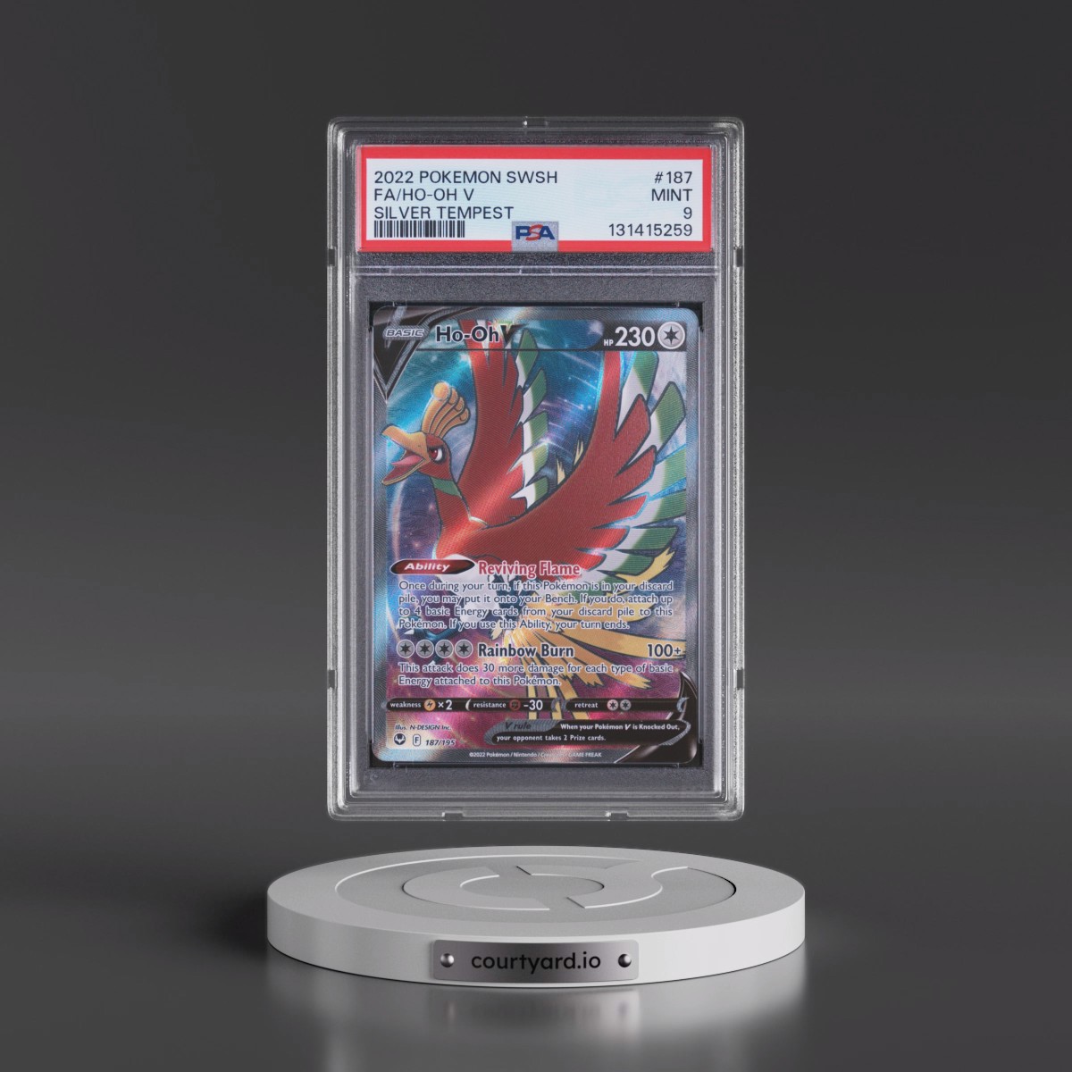2022 Pokémon Sword & Shield Silver Tempest #187 HO-Oh V - Holo Full Art (PSA 9 MINT)