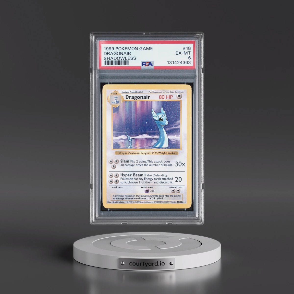 1999 Pokémon Game #18 Dragonair - Shadowless (PSA 6 EX-MT)