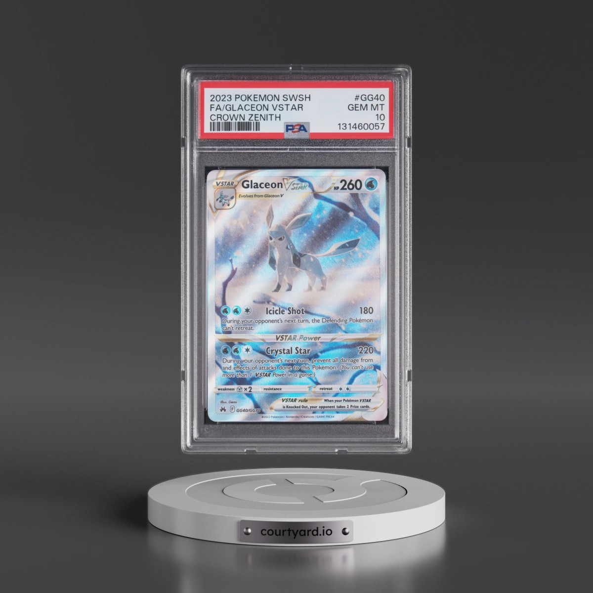 2023 Pokémon Sword and Shield Crown Zenith #GG40 Glaceon Vstar - Full Art (PSA 10 GEM MINT)