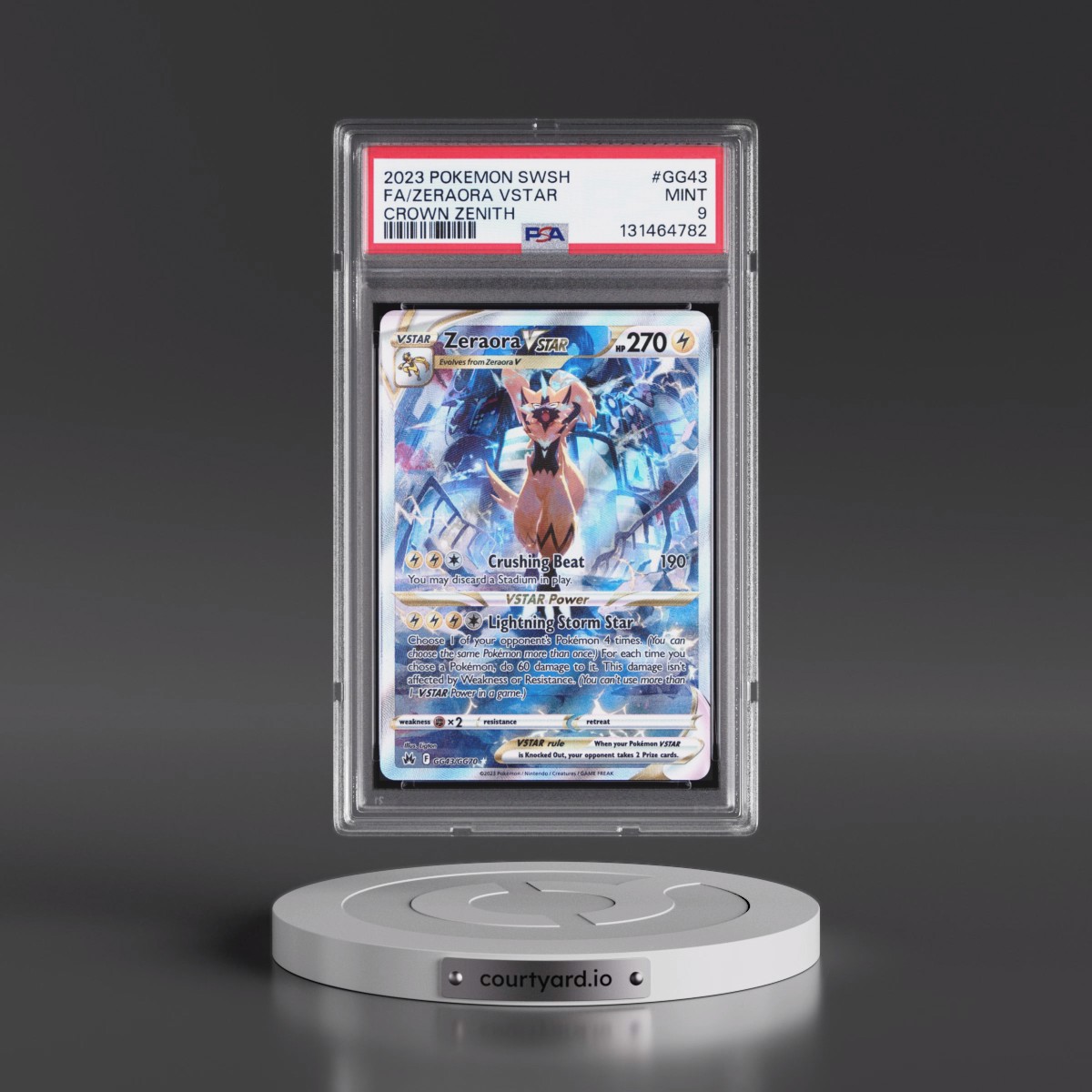 2023 Pokémon Sword and Shield Crown Zenith #GG43 Zeraora Vstar - Full Art (PSA 9 MINT)