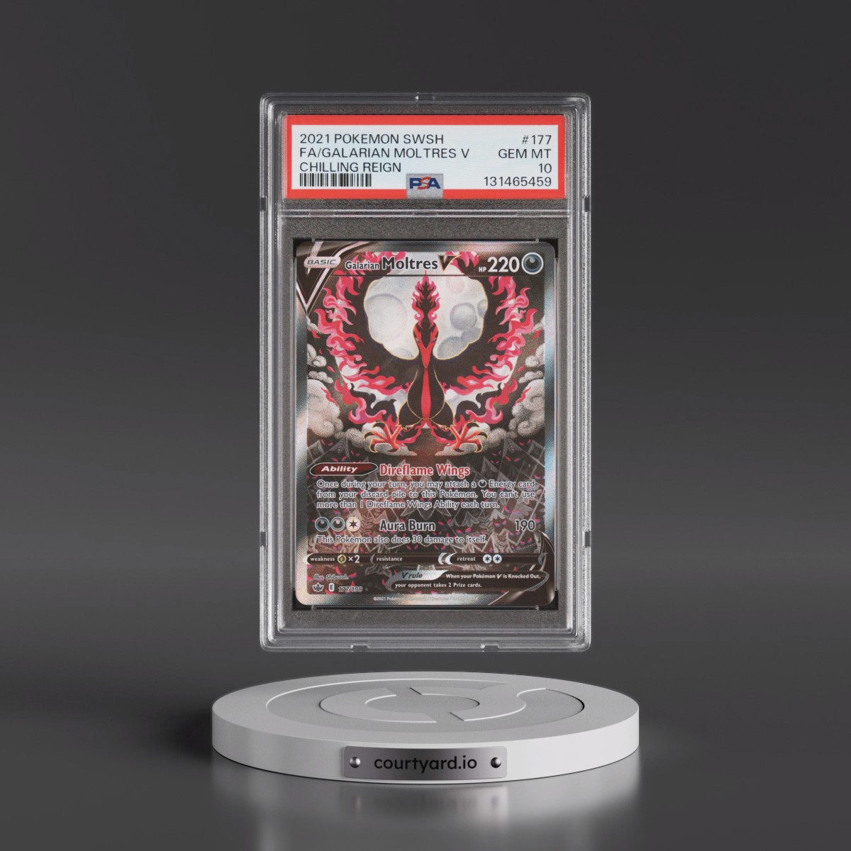 2021 Pokémon Sword & Shield Chilling Reign #177 Galarian Moltres V - Holo Full Art (PSA 10 GEM MINT)