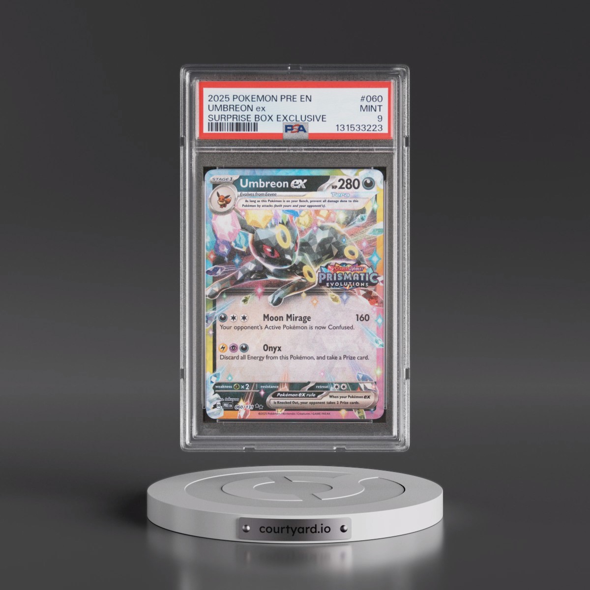 2025 Pokémon Pre EN-Prismatic Evolutions #060 Umbreon EX - Holo Surprise Box Exclusive (PSA 9 MINT)