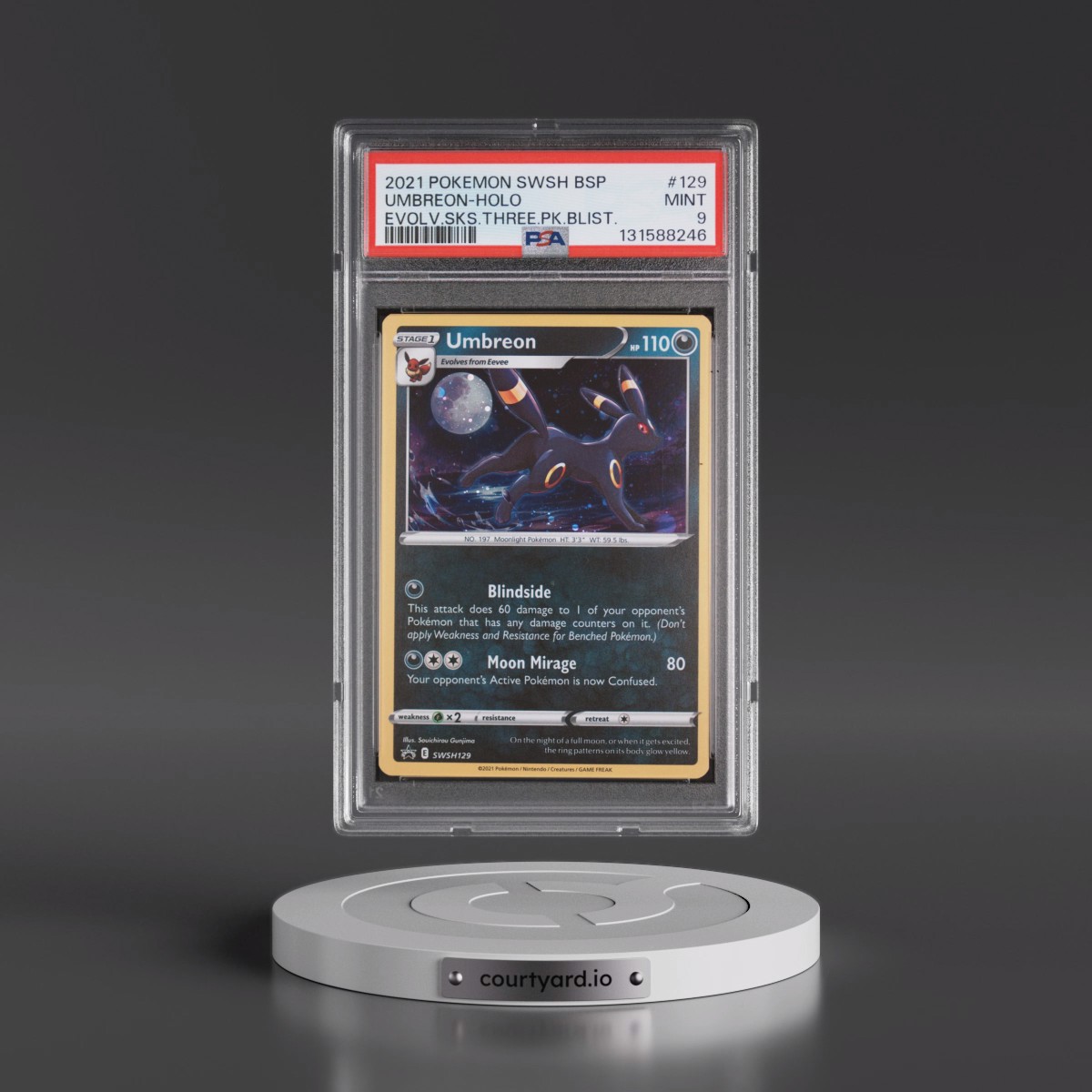 2021 Pokémon Swsh Black Star Promo #129 Umbreon - Holo Evolving Skies Three Pack Blisters (PSA 9 MINT)