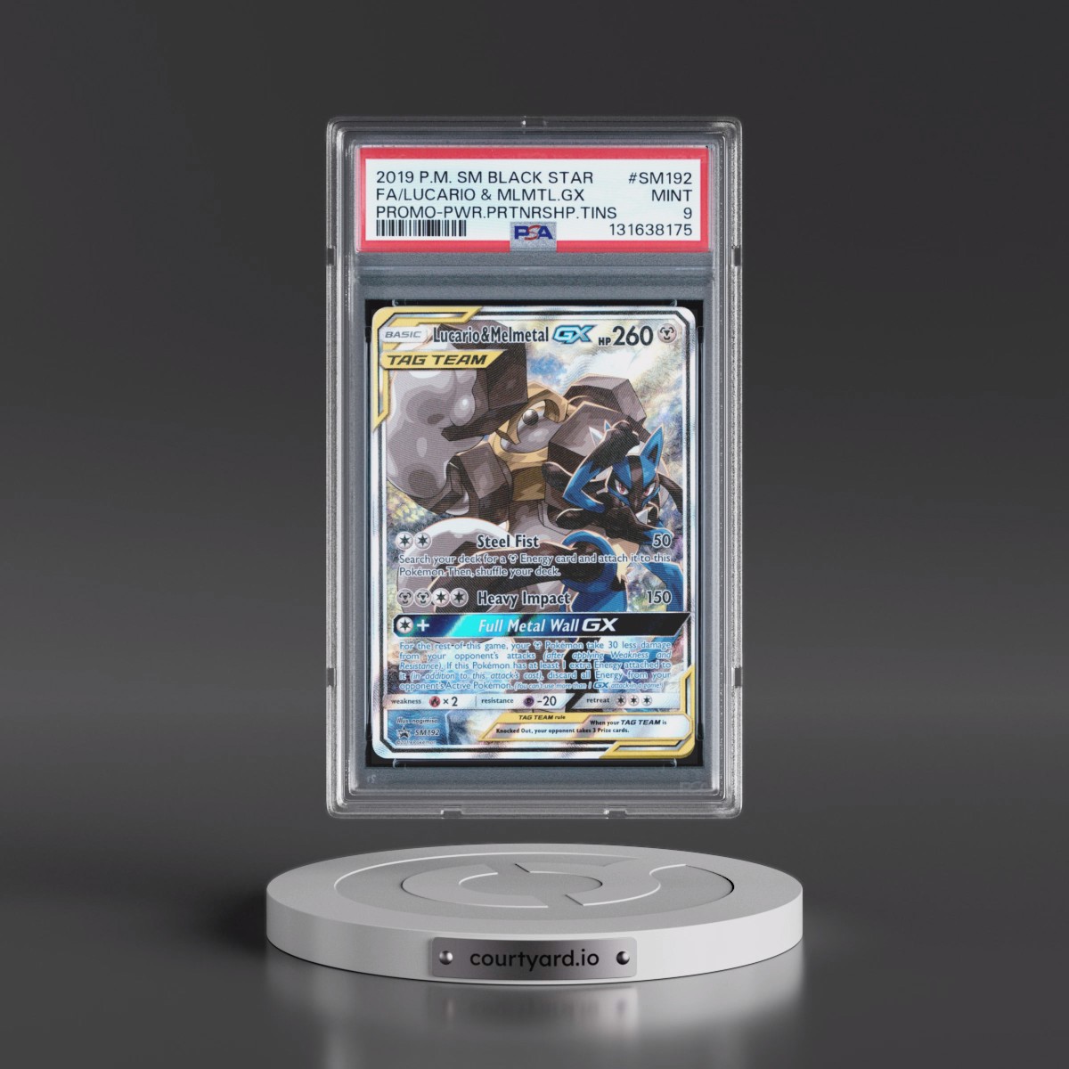 2019 Pokémon SM Black Star Promo #SM192 Lucario & Melmetal GX - Holo Full Art Power Partnership Tins (PSA 9 MINT)