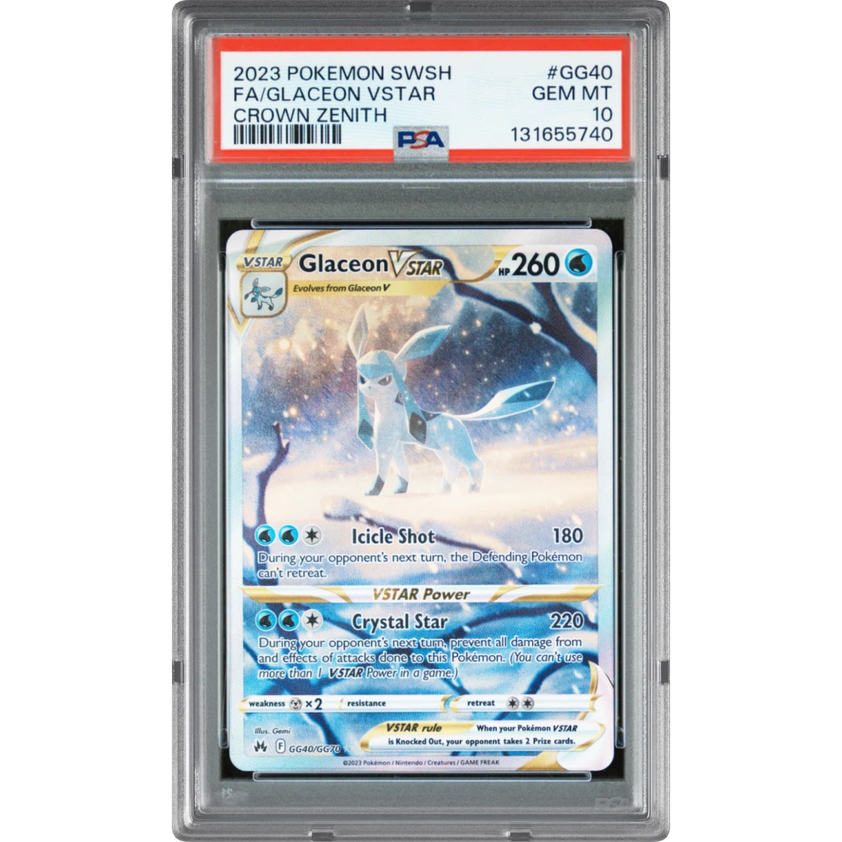 2023 Pokémon Sword and Shield Crown Zenith #GG40 Glaceon Vstar - Full Art (PSA 10 GEM MINT)