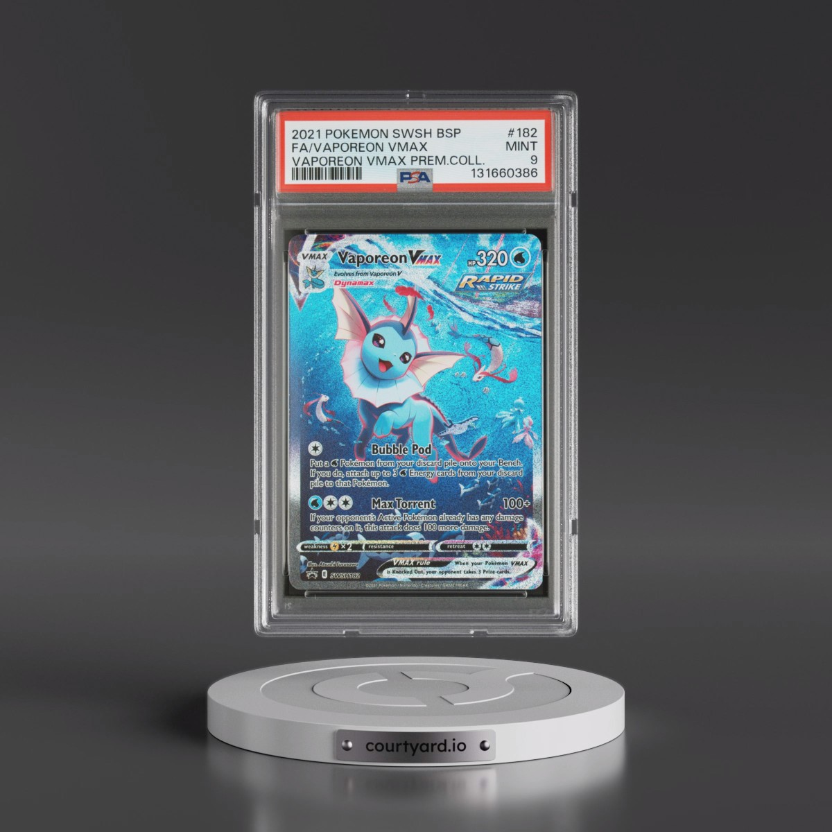 2021 Pokémon Swsh Black Star Promo #182 Vaporeon Vmax - Full Art Vaporeon Vmax Premium Collection (PSA 9 MINT)