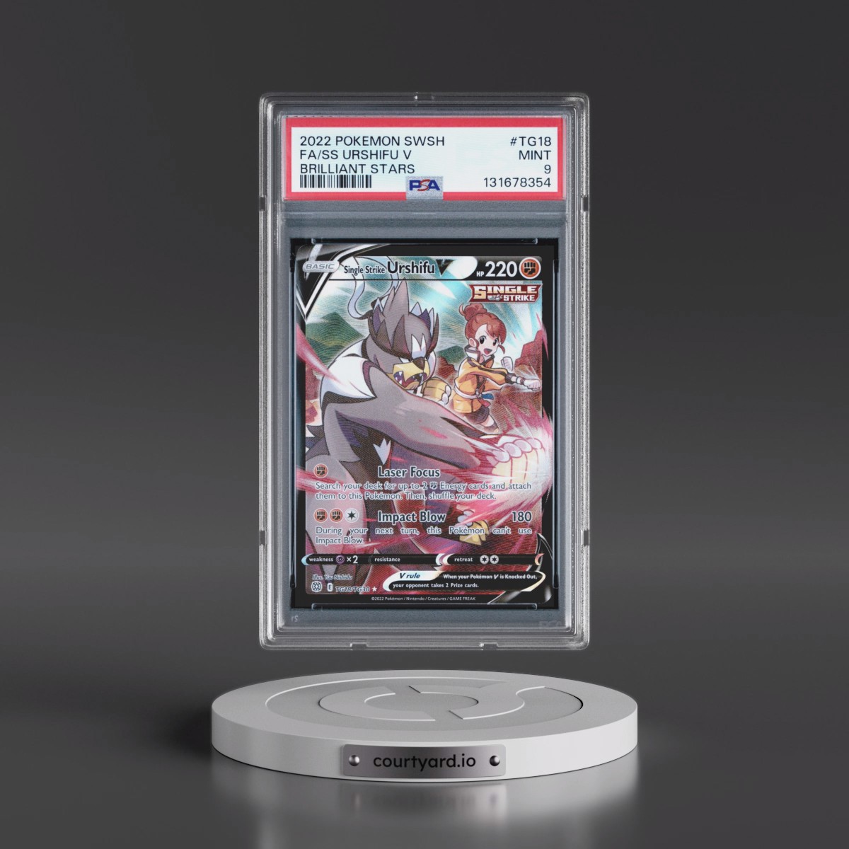 2022 Pokémon Sword & Shield Brilliant Stars #TG18 Single Strike Urshifu V - Holo Full Art (PSA 9 MINT)