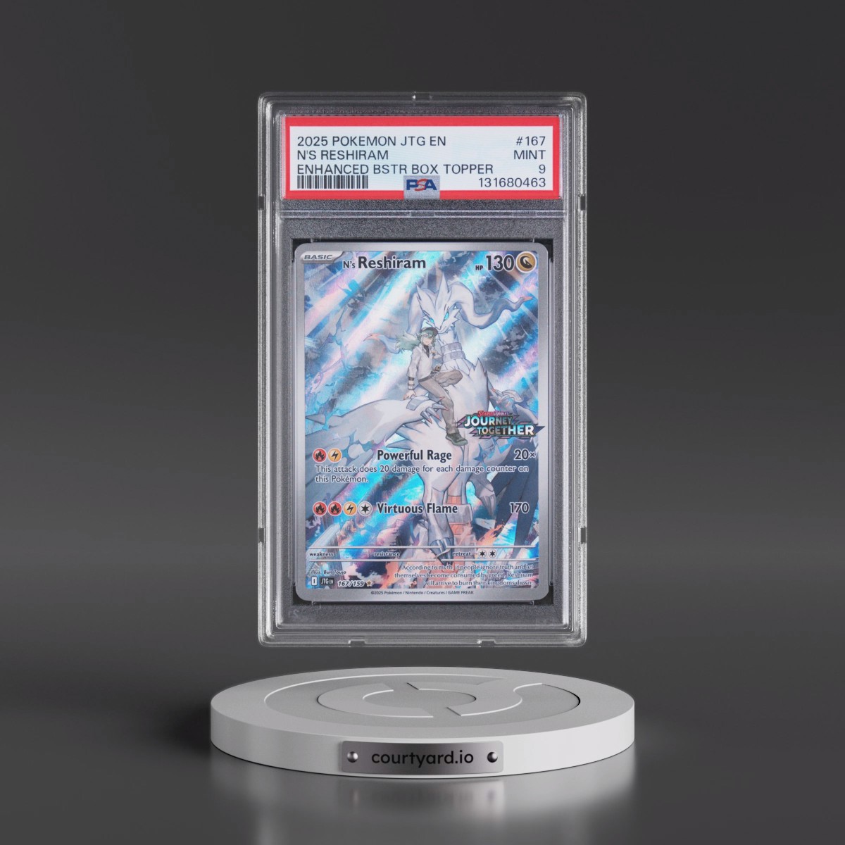 2025 Pokémon Jtg EN-Journey Together #167 N's Reshiram - Enhanced Booster Box Topper (PSA 9 MINT)