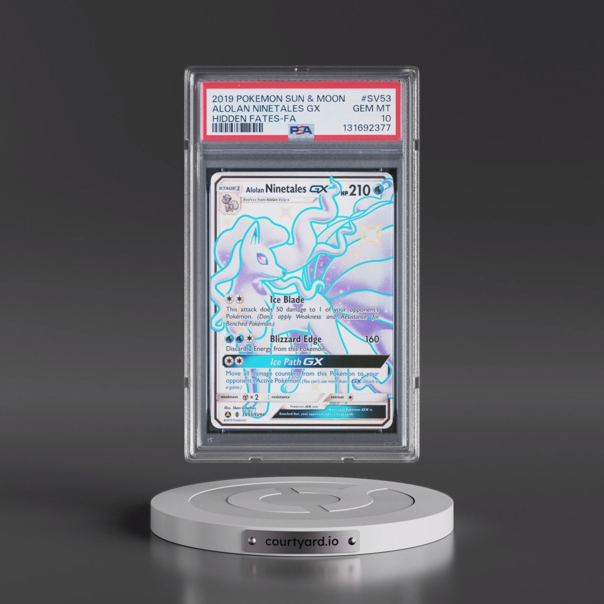 2019 Pokémon Sun & Moon Hidden Fates #SV53 Alolan Ninetales GX - Holo Full Art (PSA 10 GEM MINT)